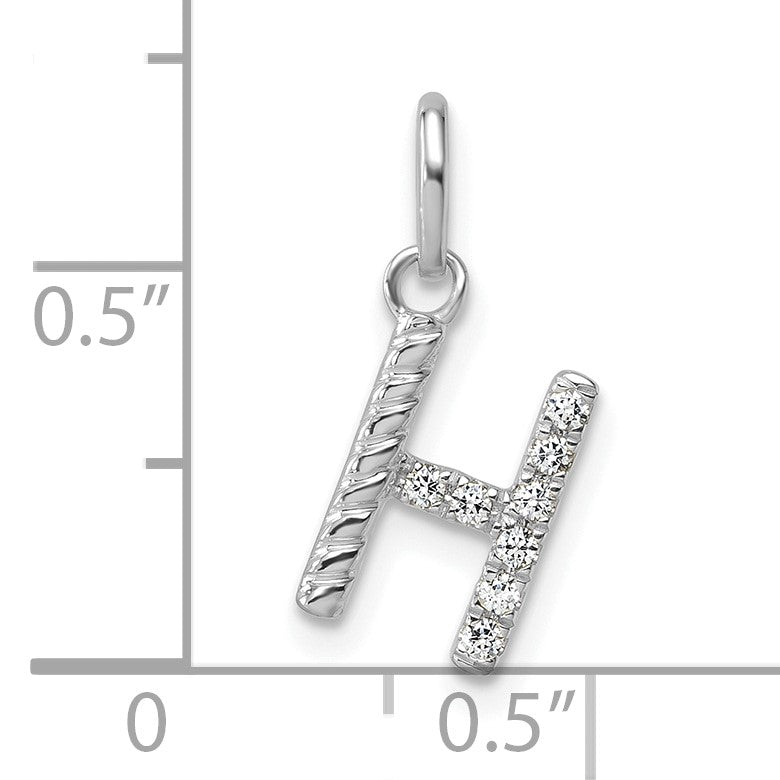 14k White Gold Twisted .07 ct. Diamond Initial H Charm
