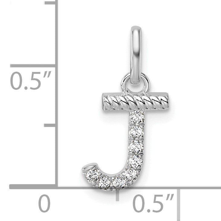 14k White Gold Twisted .07 ct. Diamond Initial J Charm