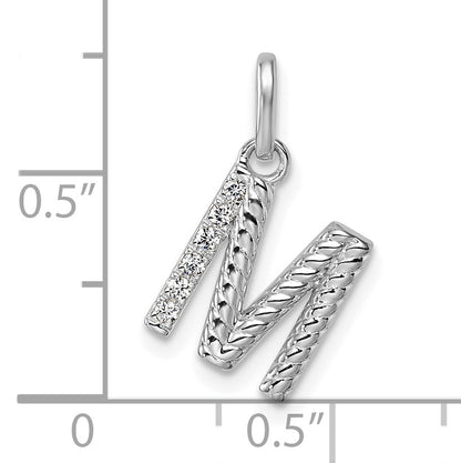 14k White Gold Twisted .05 ct. Diamond Initial M Charm