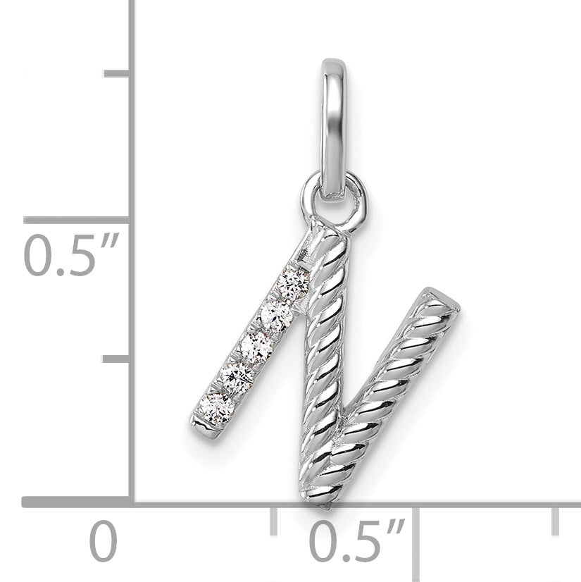 14k White Gold Twisted .05 ct. Diamond Initial N Charm