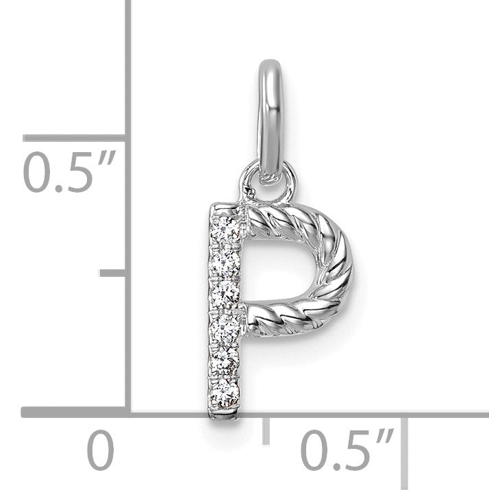 14k White Gold Twisted .05 ct. Diamond Initial P Charm