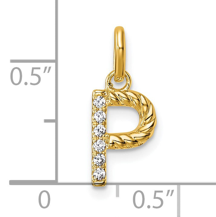 14k Twisted .05 ct. Diamond Initial P Charm