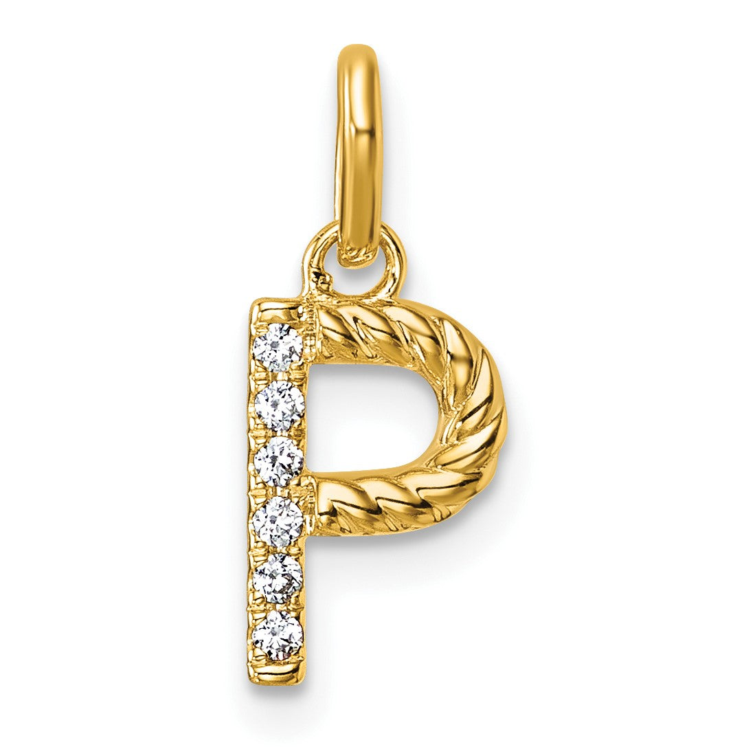14k Twisted .05 ct. Diamond Initial P Charm