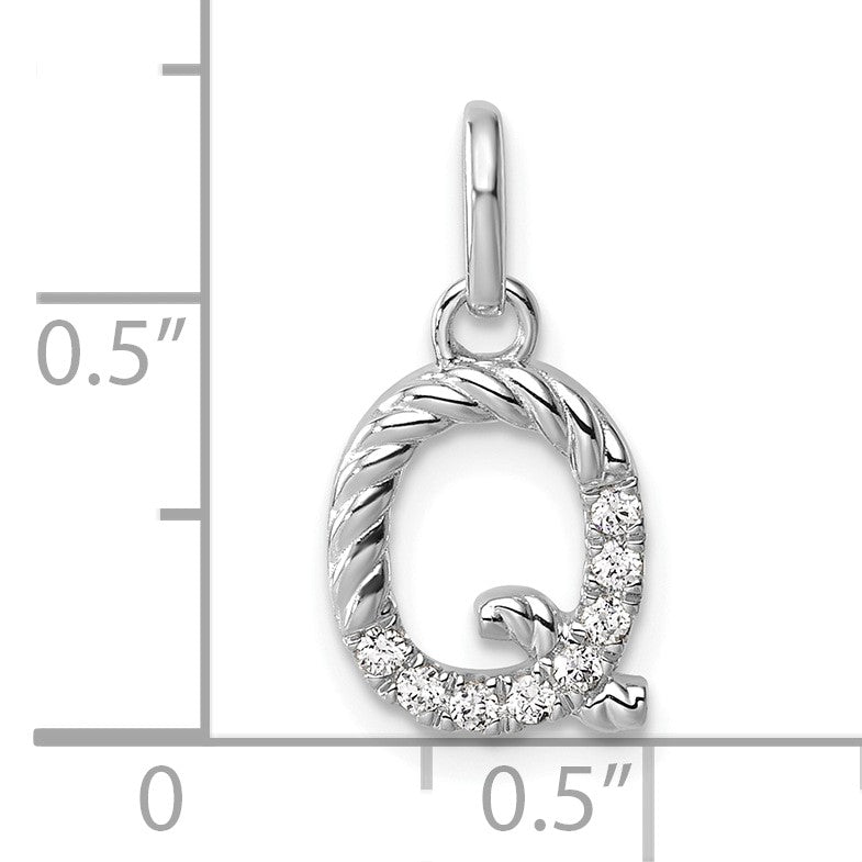 14k White Gold Twisted .07 ct. Diamond Initial Q Charm