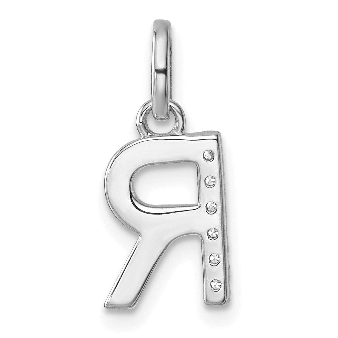 14k White Gold Twisted .05 ct. Diamond Initial R Charm