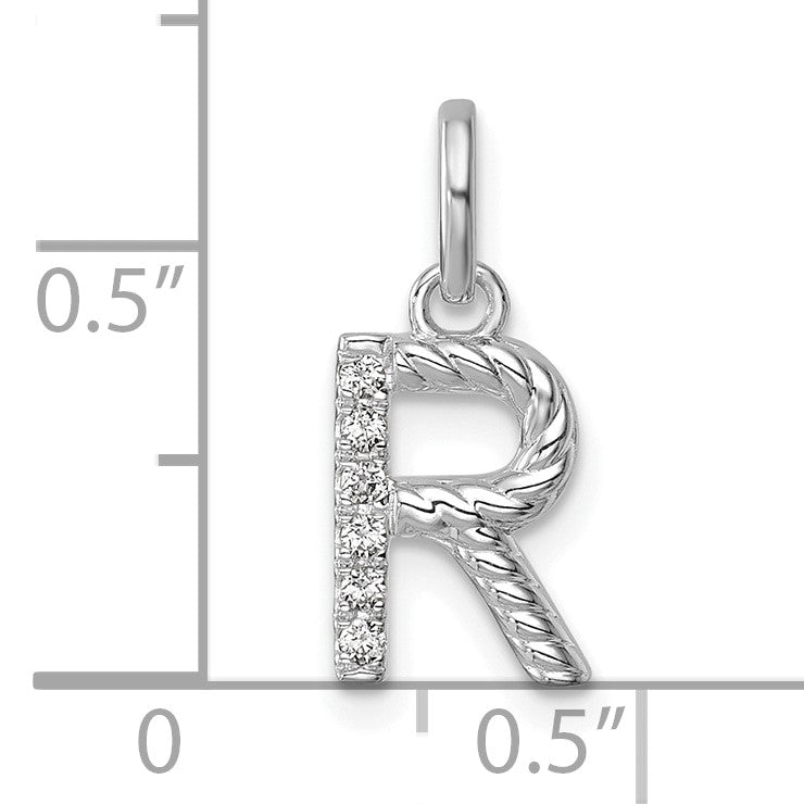 14k White Gold Twisted .05 ct. Diamond Initial R Charm
