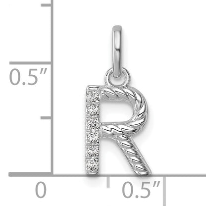 14k White Gold Twisted .05 ct. Diamond Initial R Charm
