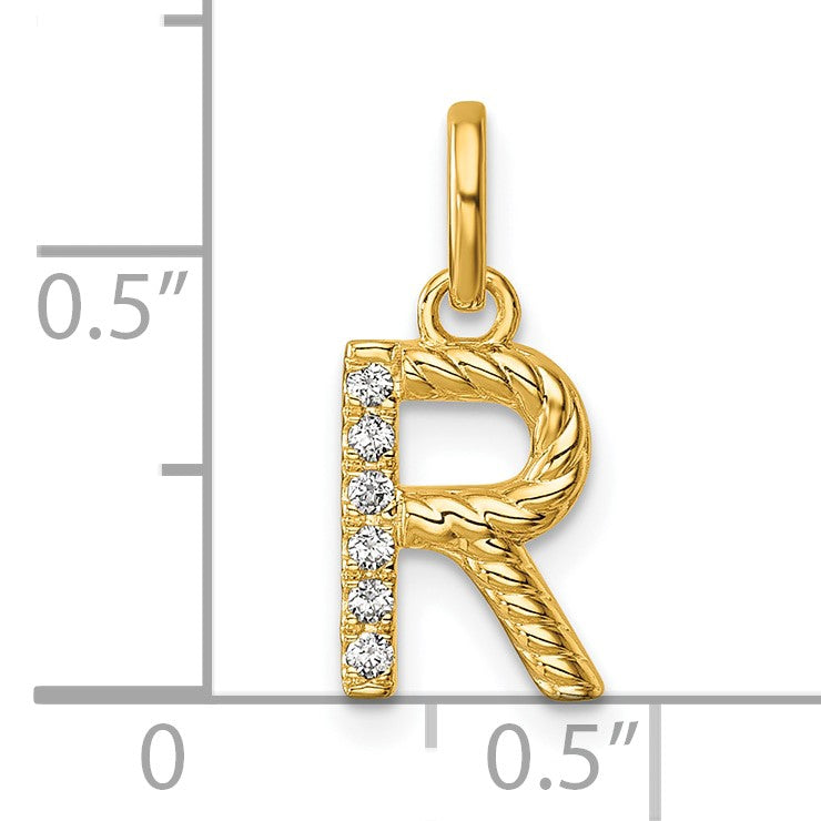 14k Twisted .05 ct. Diamond Initial R Charm