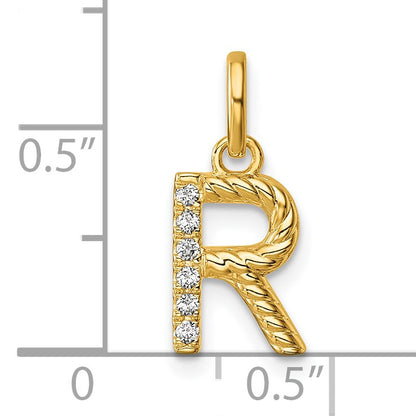 14k Twisted .05 ct. Diamond Initial R Charm