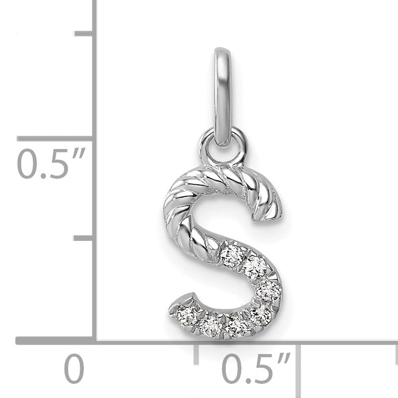 14k White Gold Twisted .07 ct. Diamond Initial S Charm