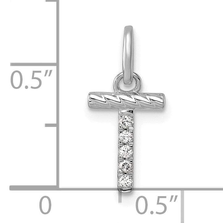 14k White Gold Twisted .05 ct. Diamond Initial T Charm