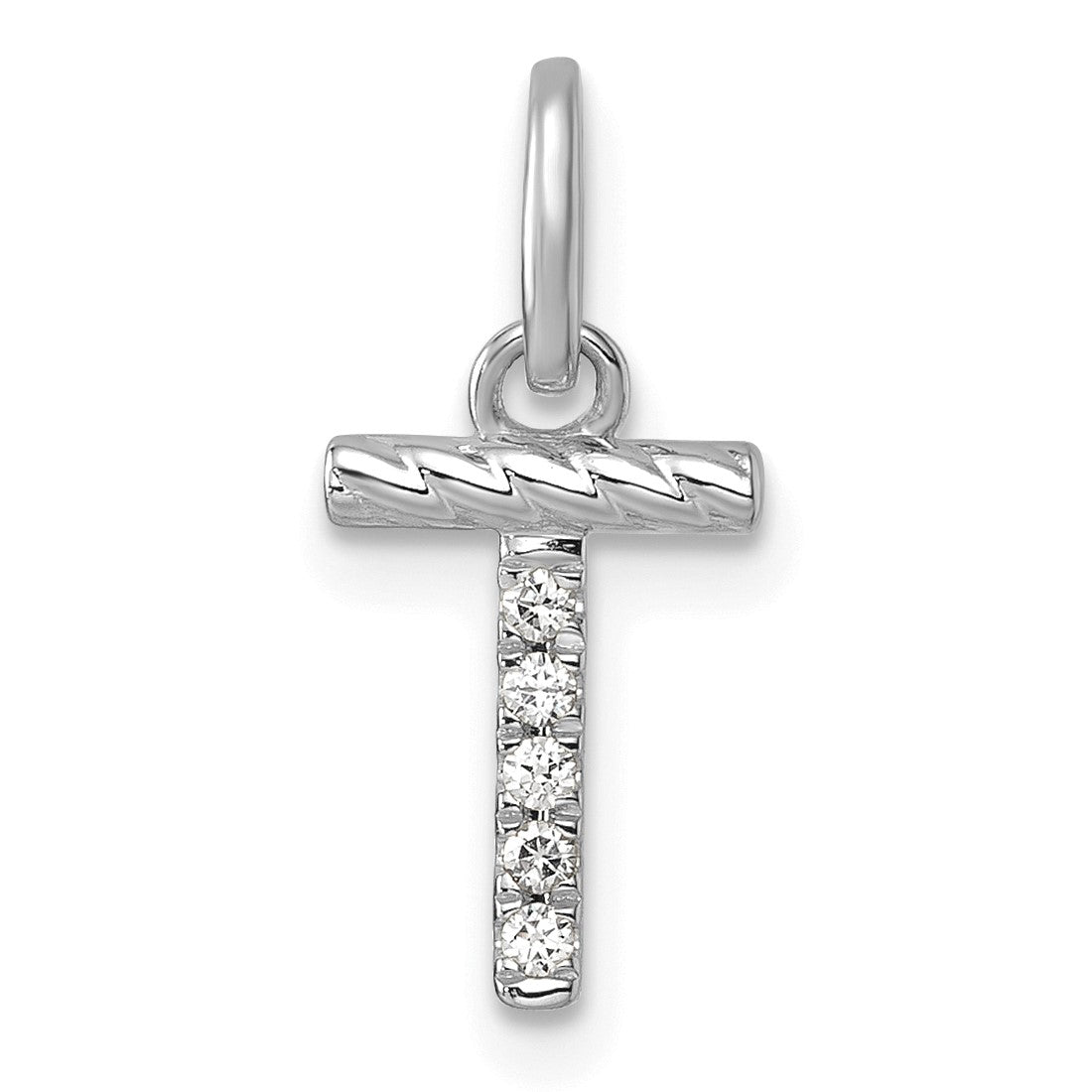 14k White Gold Twisted .05 ct. Diamond Initial T Charm