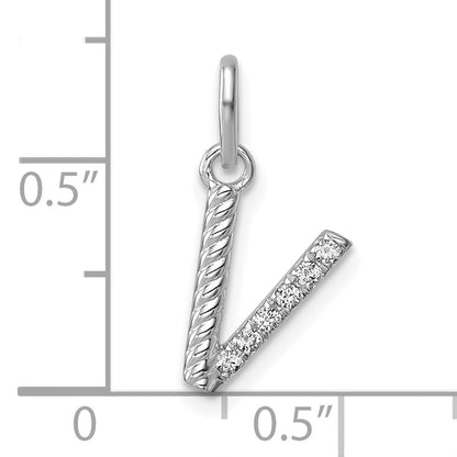 14k White Gold Twisted .05 ct. Diamond Initial V Charm