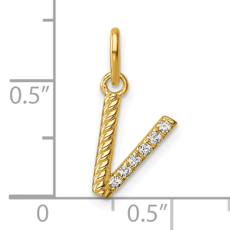 14k Twisted .05 ct. Diamond Initial V Charm