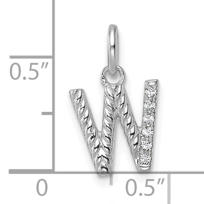 14k White Gold Twisted .05 ct. Diamond Initial W Charm