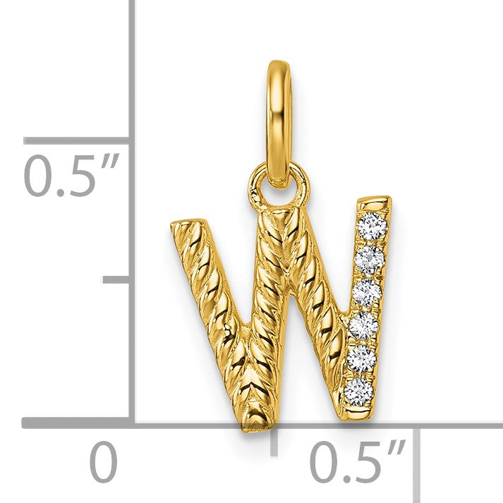 14k Twisted .05 ct. Diamond Initial W Charm