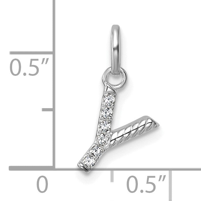 14k White Gold Twisted .05 ct. Diamond Initial Y Charm