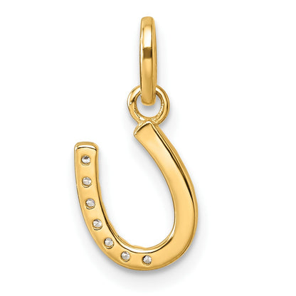 14k Polished 1/15 carat Diamond Beaded Horseshoe Pendant