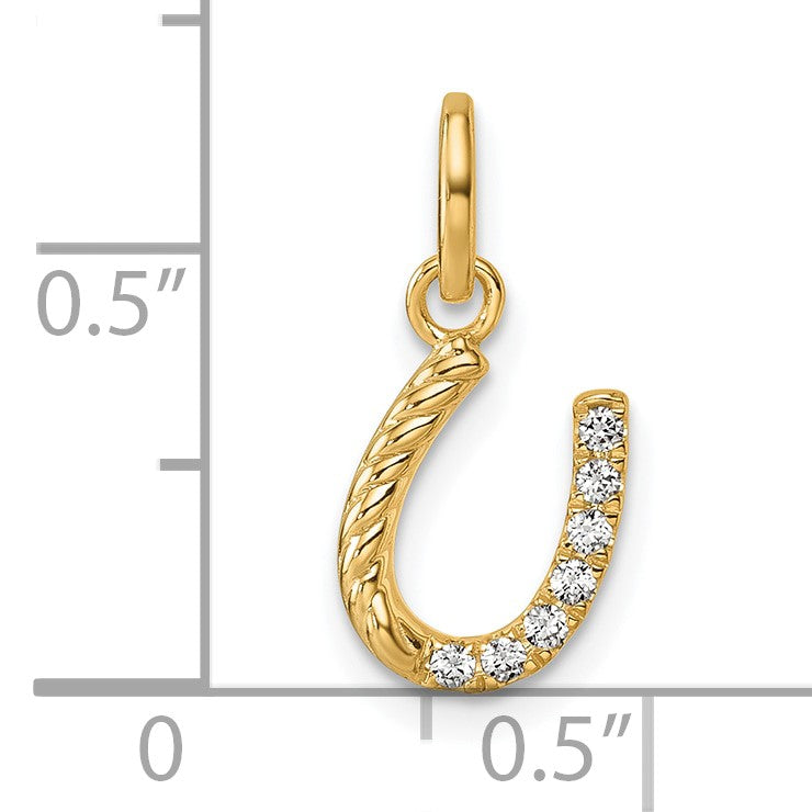 14k Polished 1/15 carat Diamond Beaded Horseshoe Pendant