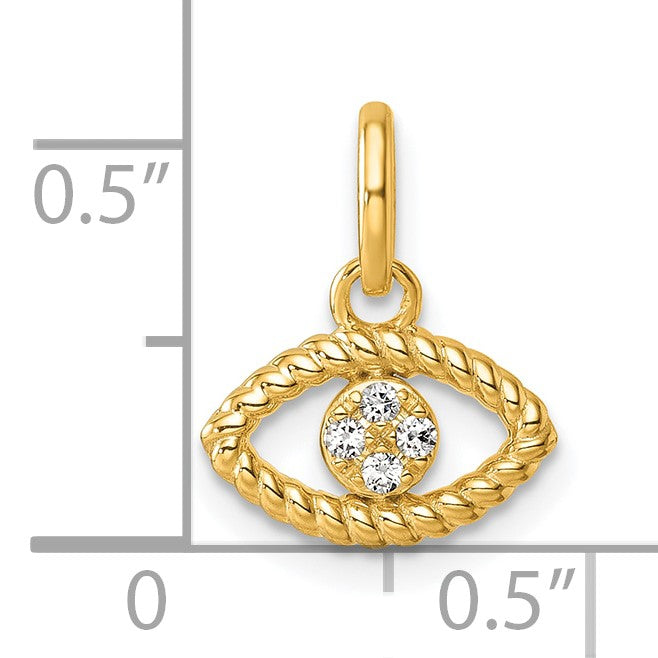 14K Polished Diamond Twisted Edge Evil Eye Pendant