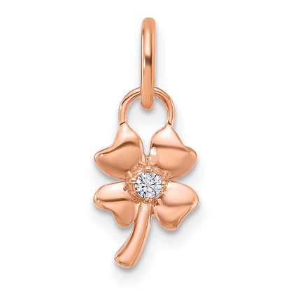 14K Rose Gold Polished Diamond Four Leaf Clover Charm