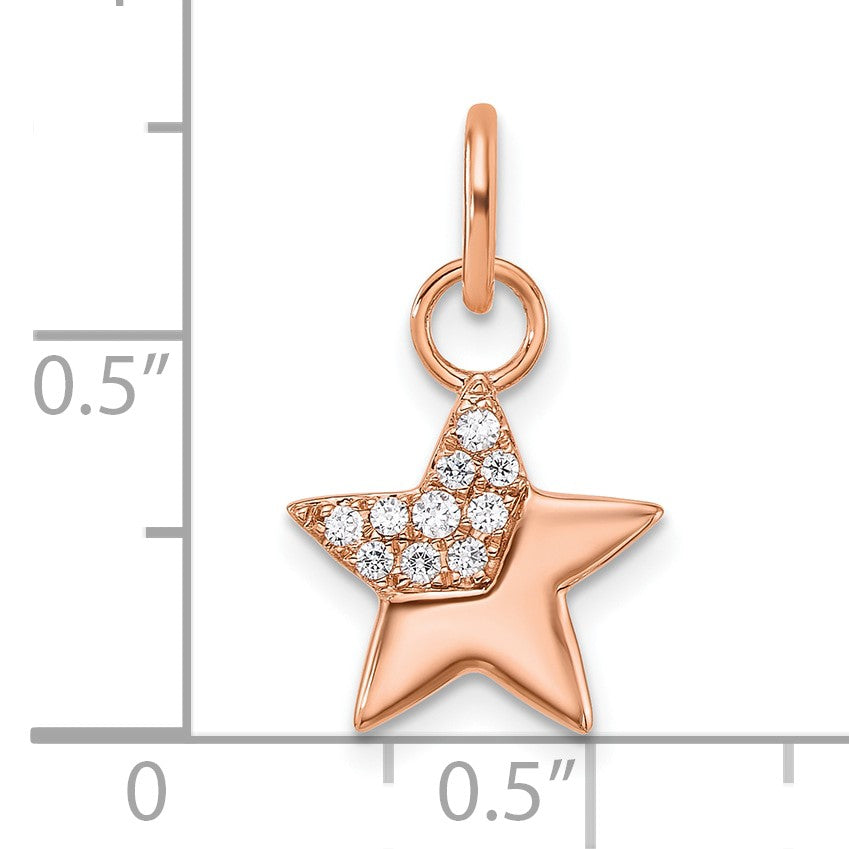14K Rose Gold Polished 1/10 carat Diamond Star Charm