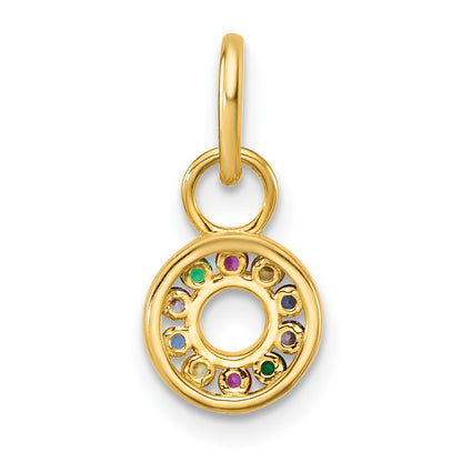 14K Polished Diamond Multi-color CZ Circle Charm
