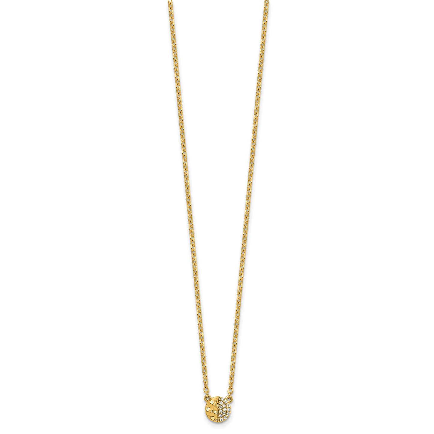 14K Polished and Hammered 1/20 carat Diamond Disk 18 inch Necklace