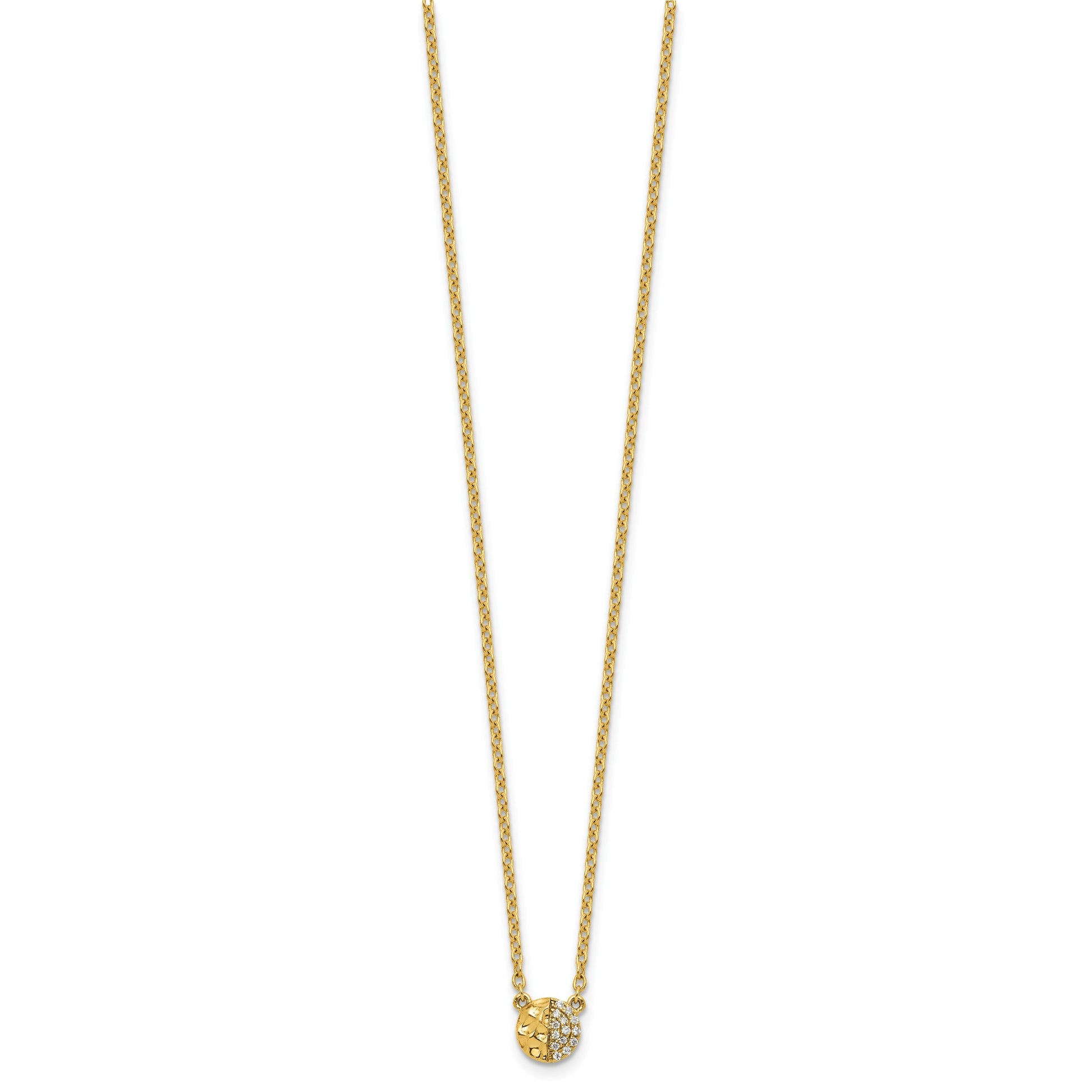 14K Polished and Hammered 1/20 carat Diamond Disk 18 inch Necklace