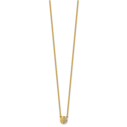 14K Polished and Hammered 1/20 carat Diamond Disk 18 inch Necklace