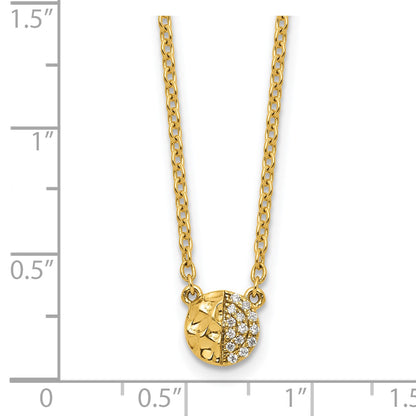 14K Polished and Hammered 1/20 carat Diamond Disk 18 inch Necklace