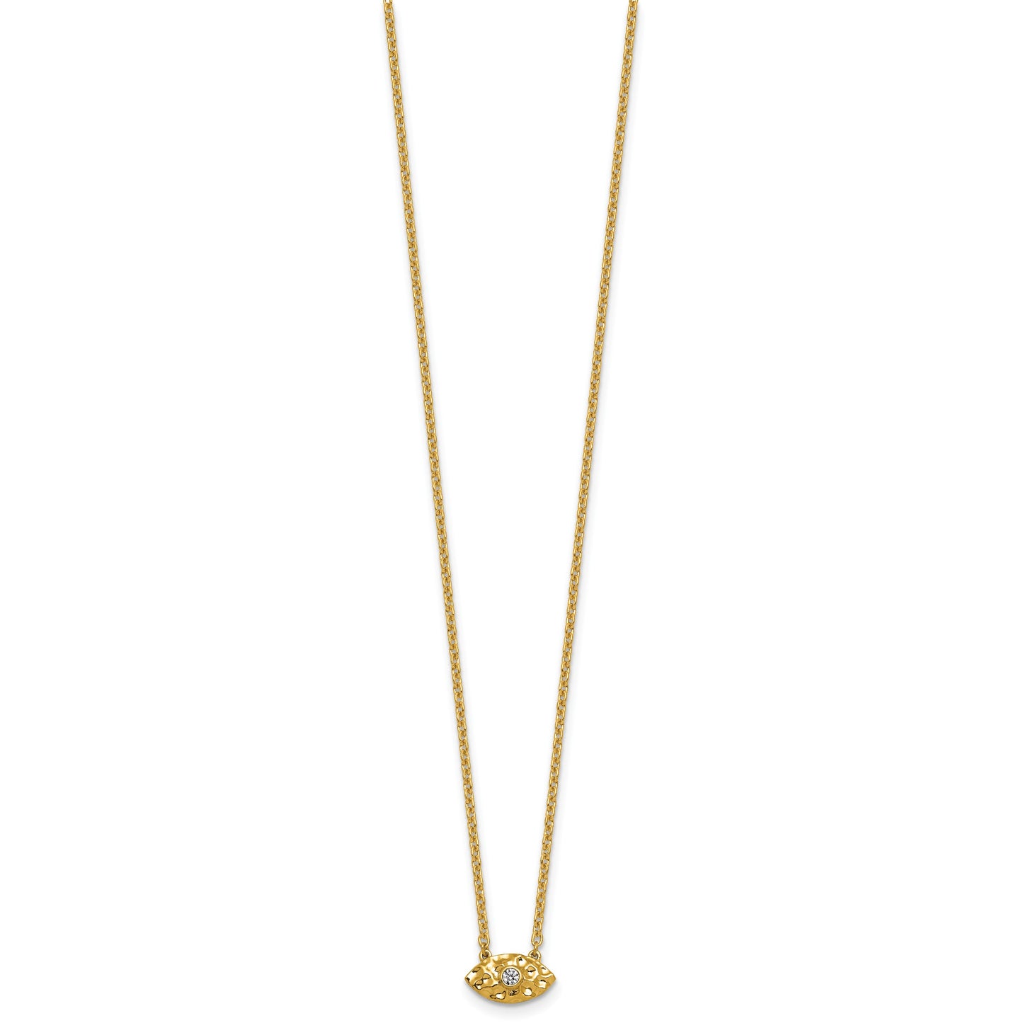 14K Polished and Hammered 1/20 carat Diamond Evil Eye 18 inch Necklace
