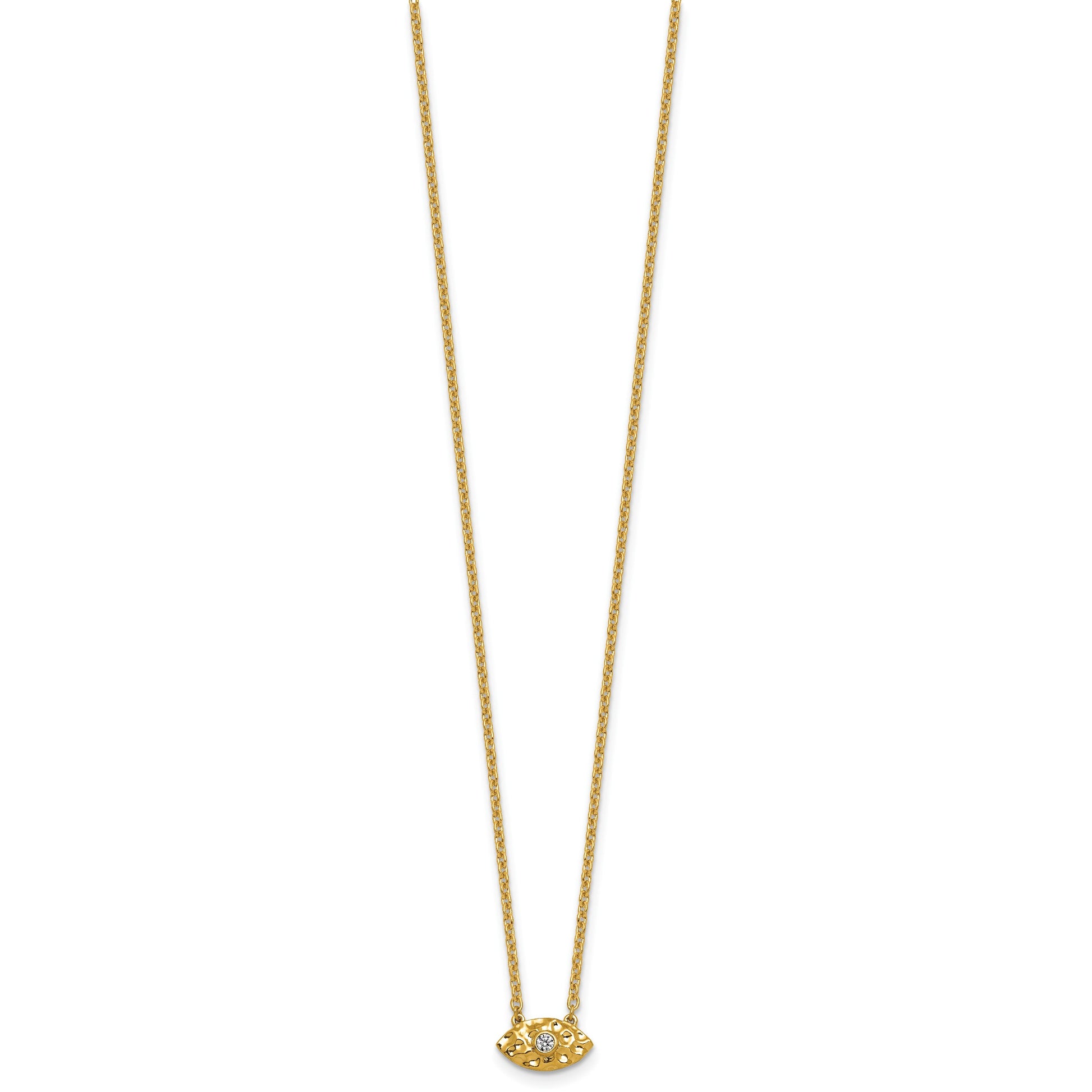 14K Polished and Hammered 1/20 carat Diamond Evil Eye 18 inch Necklace