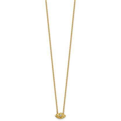 14K Polished and Hammered 1/20 carat Diamond Evil Eye 18 inch Necklace