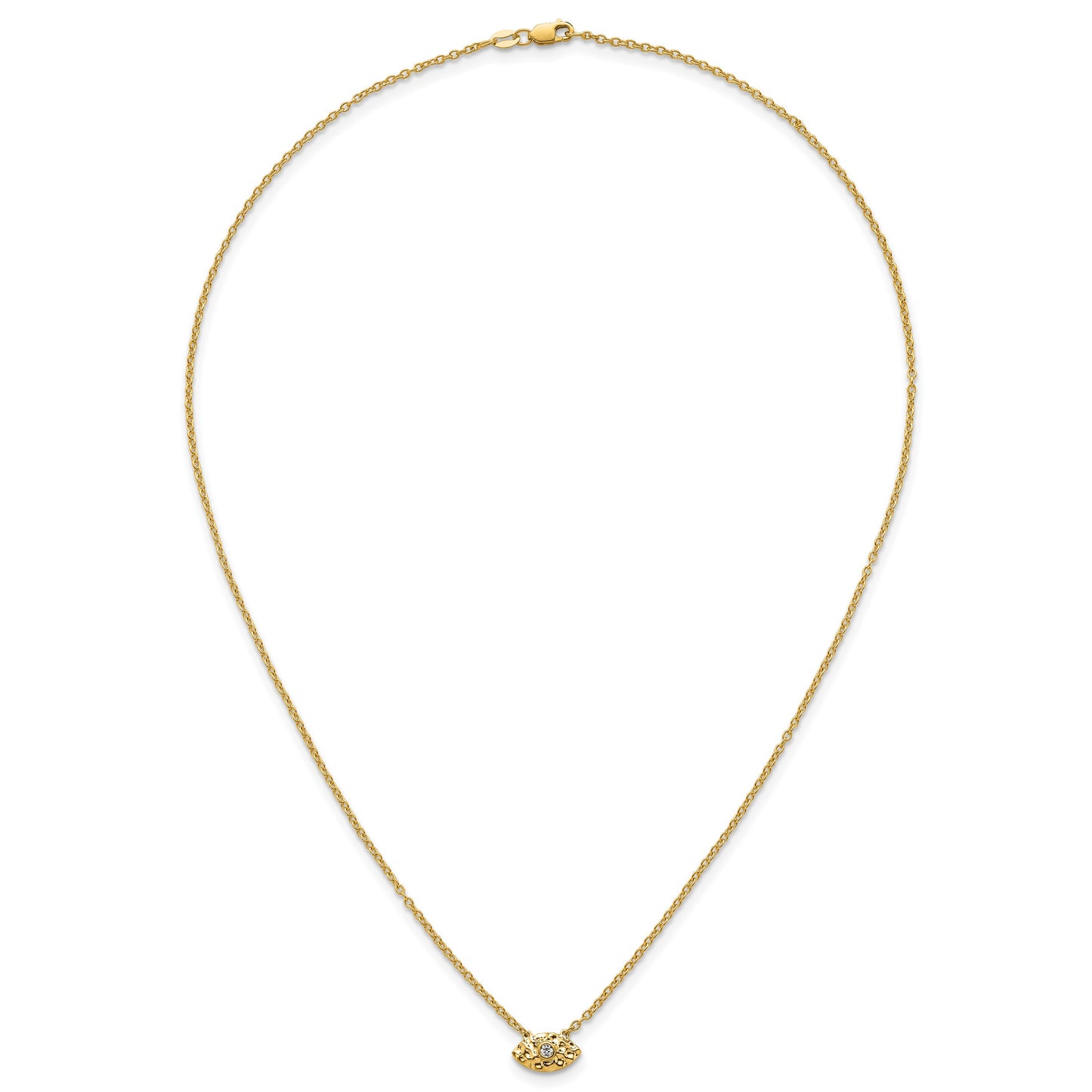14K Polished and Hammered 1/20 carat Diamond Evil Eye 18 inch Necklace
