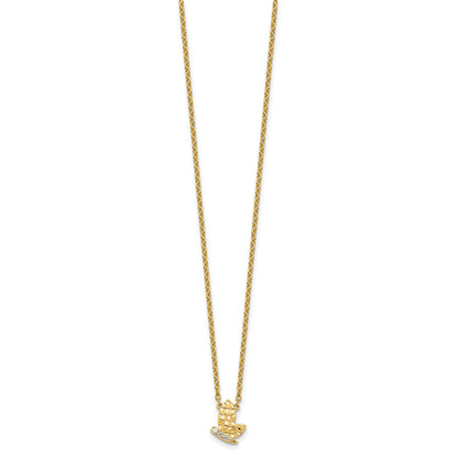 14K Polished and Hammered 1/20 carat Diamond Butterfly 18 inch Necklace