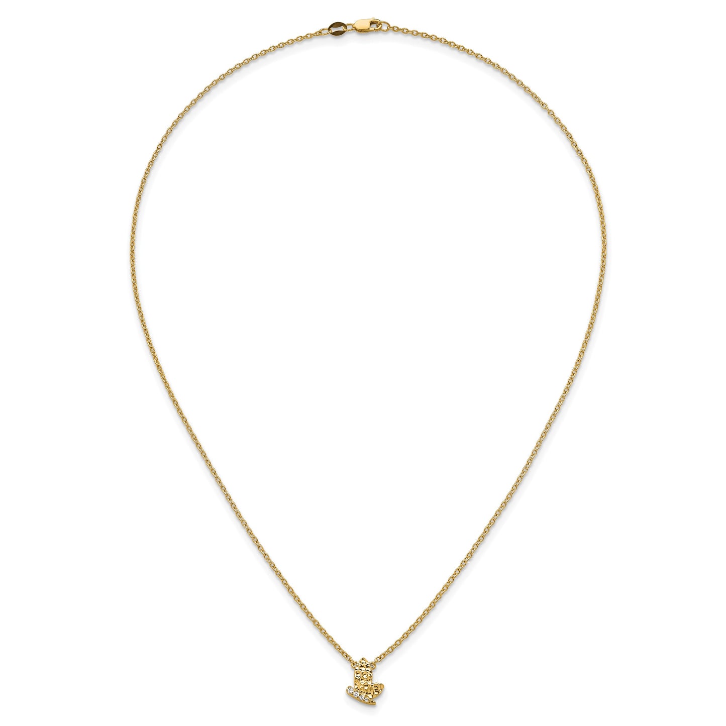 14K Polished and Hammered 1/20 carat Diamond Butterfly 18 inch Necklace