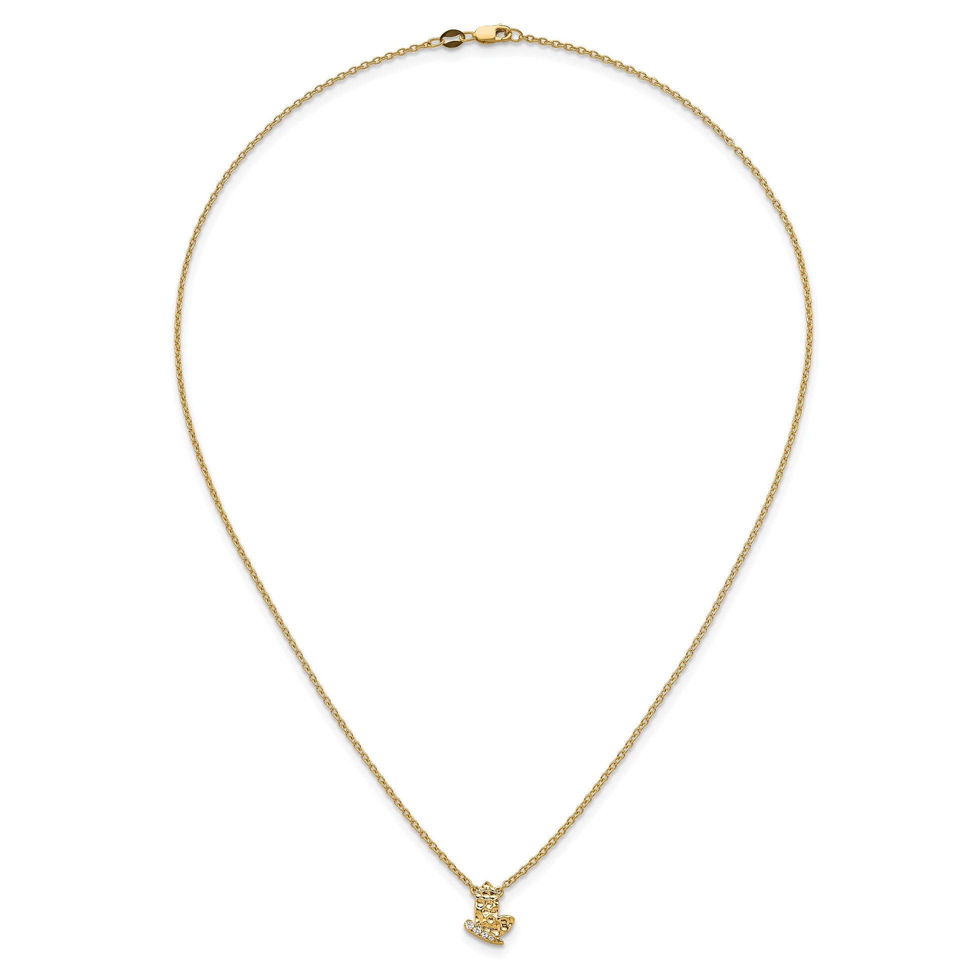 14K Polished and Hammered 1/20 carat Diamond Butterfly 18 inch Necklace