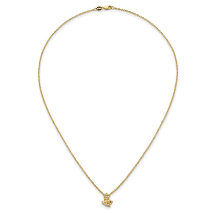 14K Polished and Hammered 1/20 carat Diamond Butterfly 18 inch Necklace