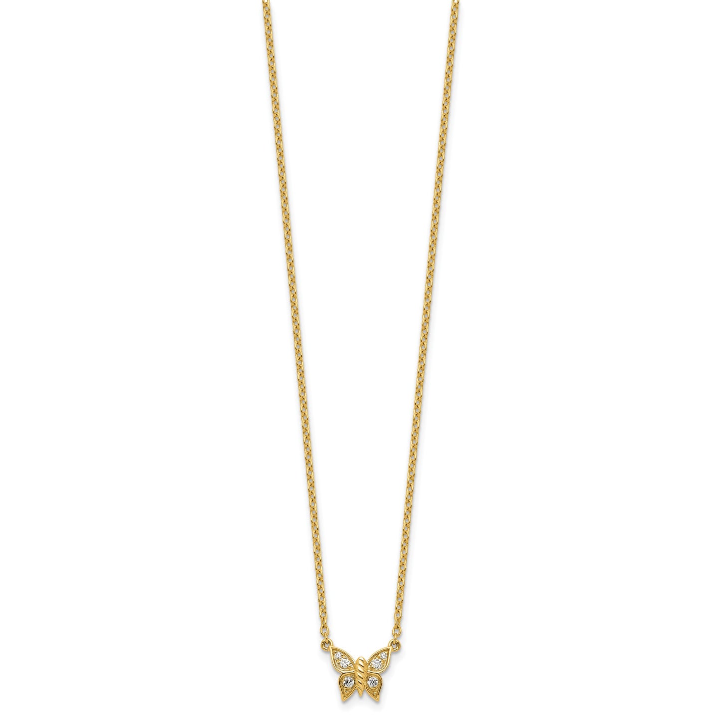 14K Polished 1/10 carat Diamond Butterfly 18 inch Necklace