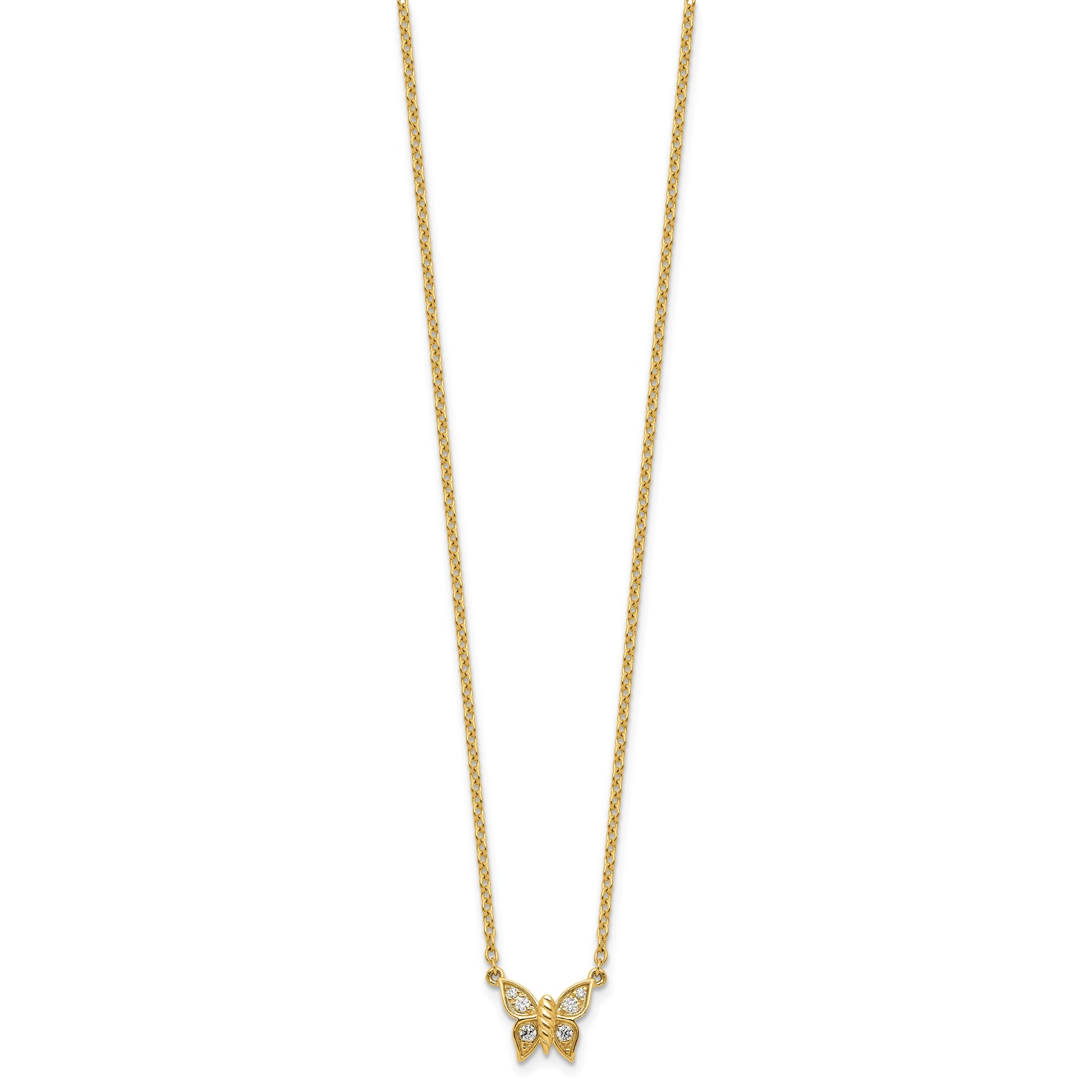 14K Polished 1/10 carat Diamond Butterfly 18 inch Necklace