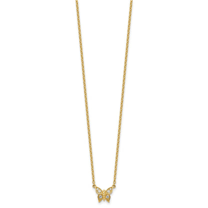 14K Polished 1/10 carat Diamond Butterfly 18 inch Necklace