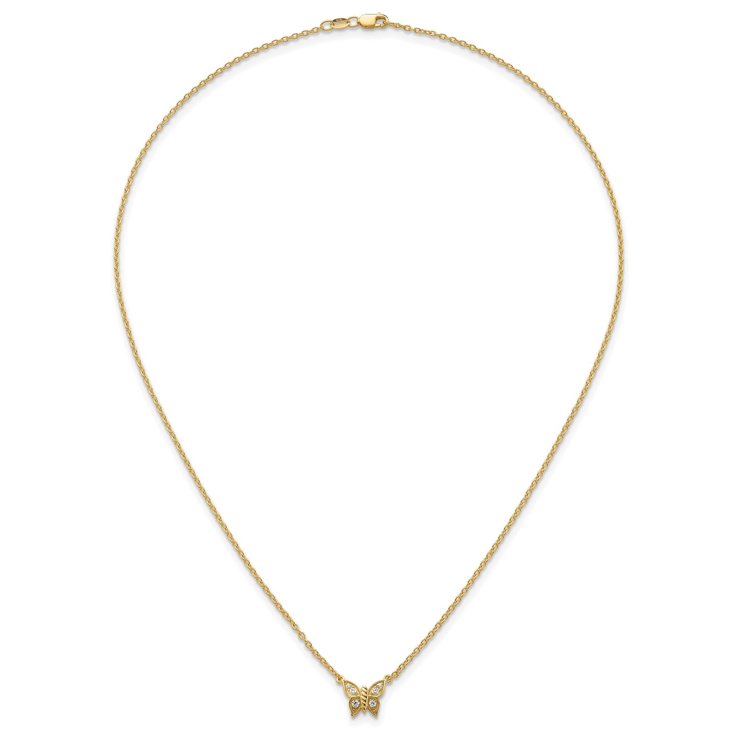 14K Polished 1/10 carat Diamond Butterfly 18 inch Necklace