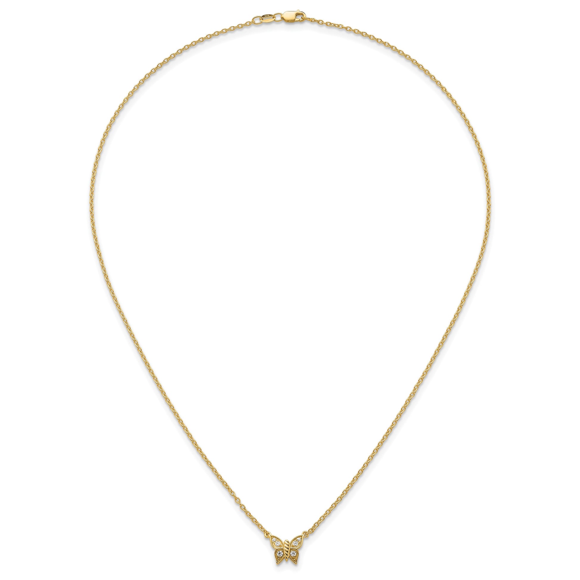 14K Polished 1/10 carat Diamond Butterfly 18 inch Necklace