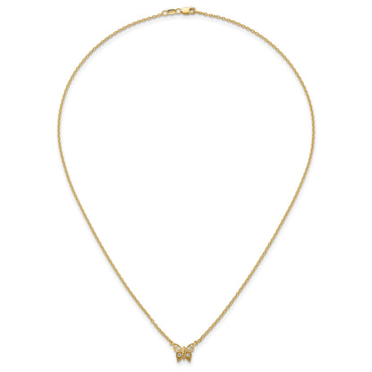 14K Polished 1/10 carat Diamond Butterfly 18 inch Necklace