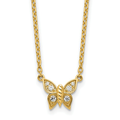 14K Polished 1/10 carat Diamond Butterfly 18 inch Necklace