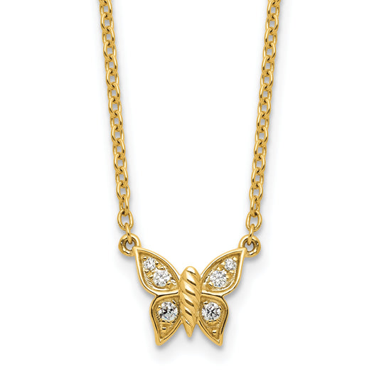 14K Polished 1/10 carat Diamond Butterfly 18 inch Necklace