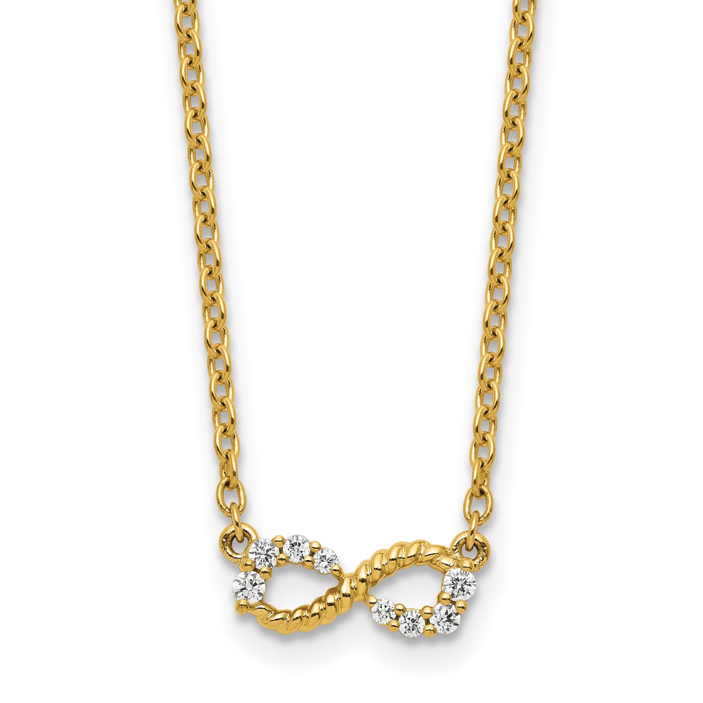 14K Polished and Beaded 1/8 carat Diamond Infinity Symbol 18 inch Necklace