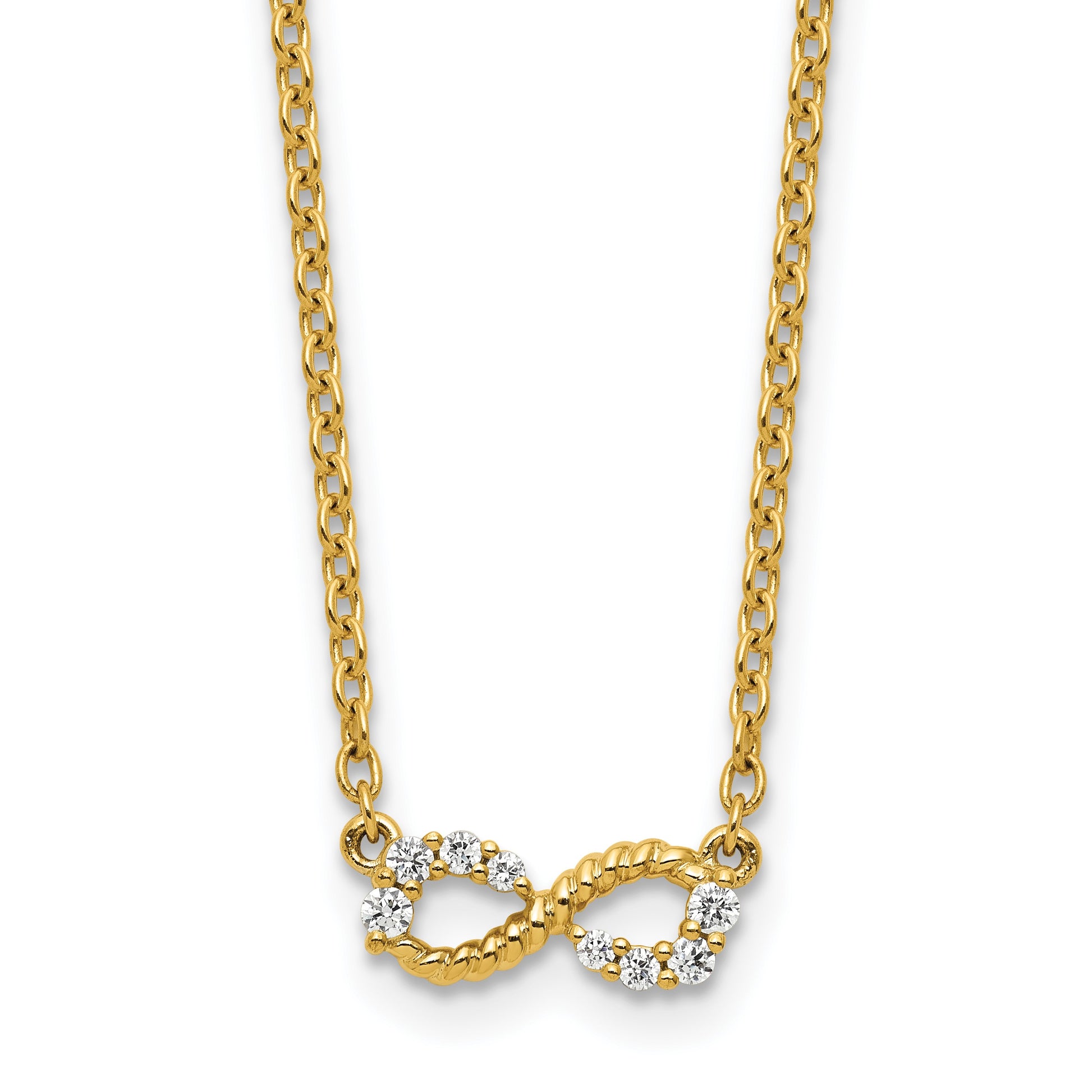 14K Polished and Beaded 1/8 carat Diamond Infinity Symbol 18 inch Necklace