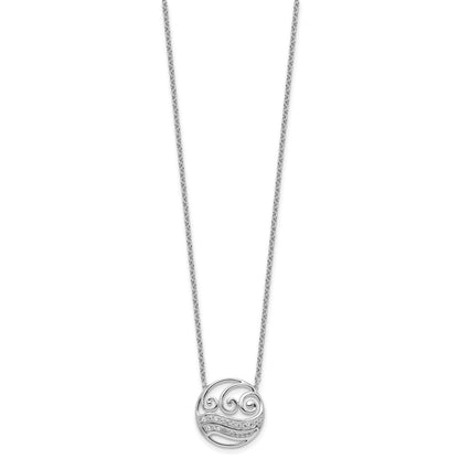 14K White Gold Polished 1/6 carat Diamond Circle with Waves 18 inch Necklace